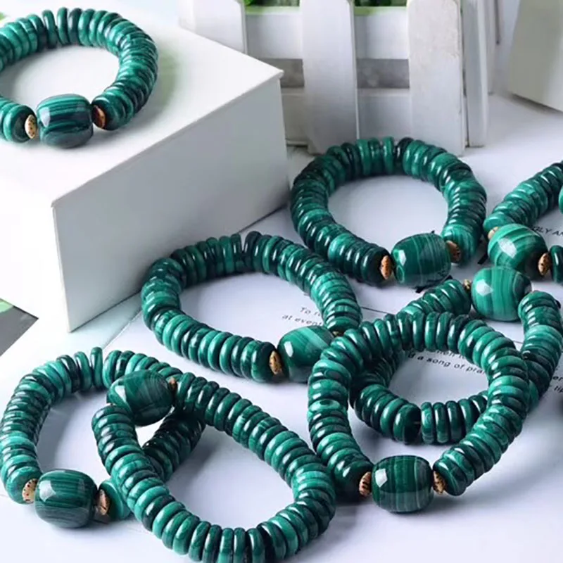 Authentic Malachite Natural Stone Bracelets Wheel Beads With Bucket bead Bracelets For Women Men Single Lap Bracelet Jewelry