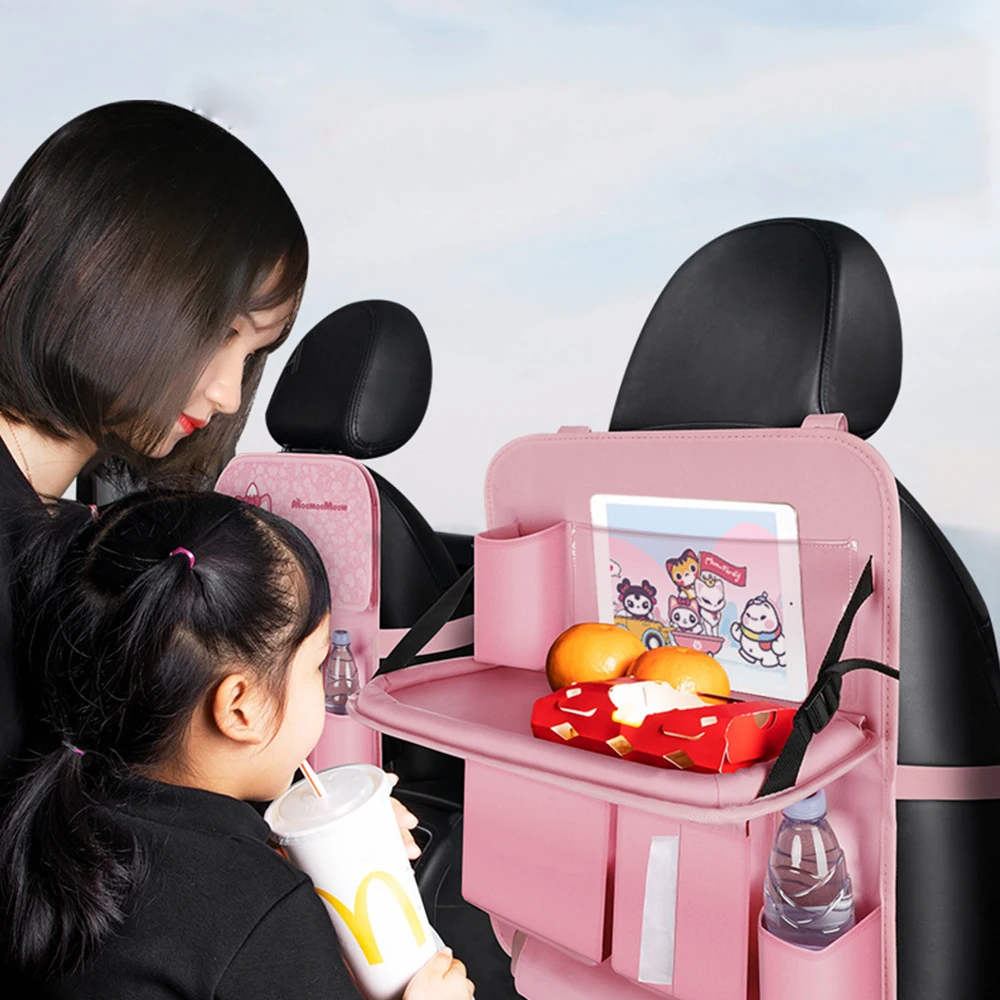 Cartoon Car Back Seat Organizer Storage Bag Kids Cute Style Travel Folding Dining Table Car Accessories Auto Seat Back Hang Bag