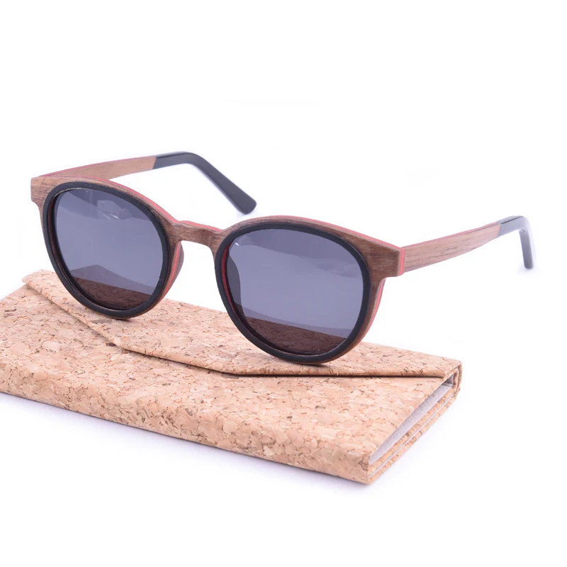 Albany-Vintage Round Wood Sunglasses Polarized Lens Handcrafted Brown Walnut Ebony Wooden Sun Glasses For Men Women UV400