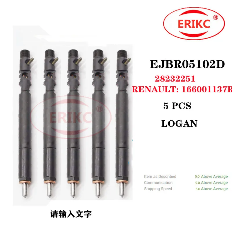 

ERIKC 5 PCS EJBR05102D Common Rail Fuel Injector EJBR 051 02D OEM RENAULT: 166001137R FOR DACIA LOGAN 28232251