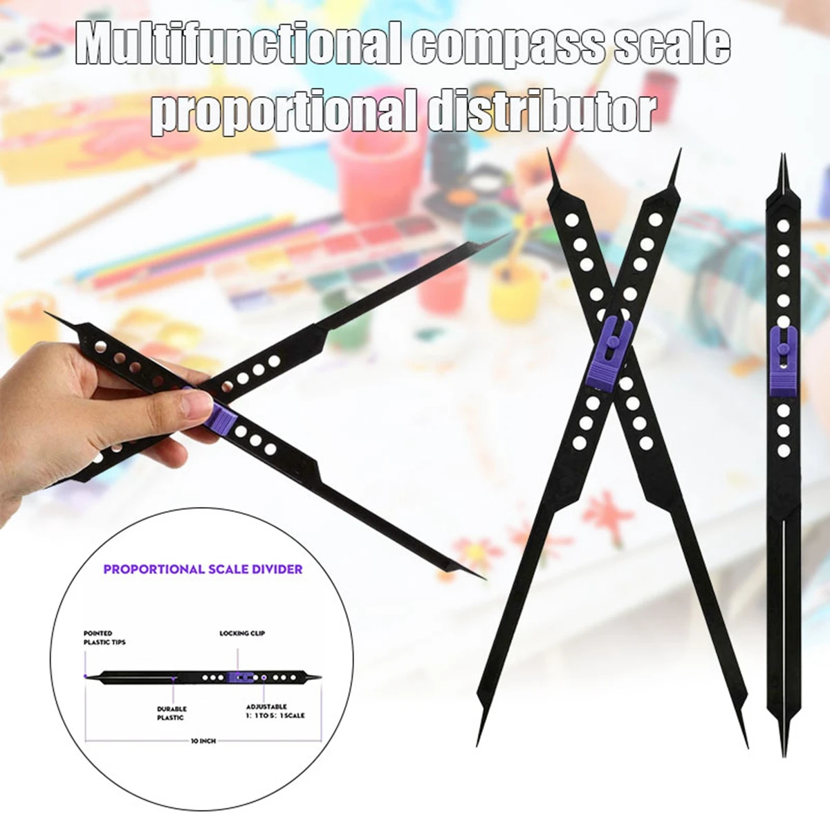 10Inches Adjustable Compasses Ruler Proportional Scale Divider  Caliper Drawing Tool for Artists Architect Drafting Art Plastic