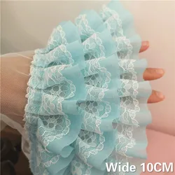 10CM di larghezza tre strati 3d pieghettato tessuto Chiffon pizzo volant Trim frangia nastro soffice abito da sposa abbigliamento fai da te forniture per cucire