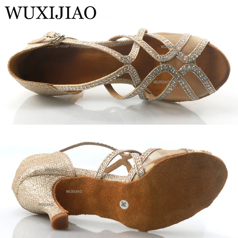 WUXIJIAO brand Latin dance high boots shoes soft sole shoes salsa ballroom ladies mesh dance shoes Cuba high heels