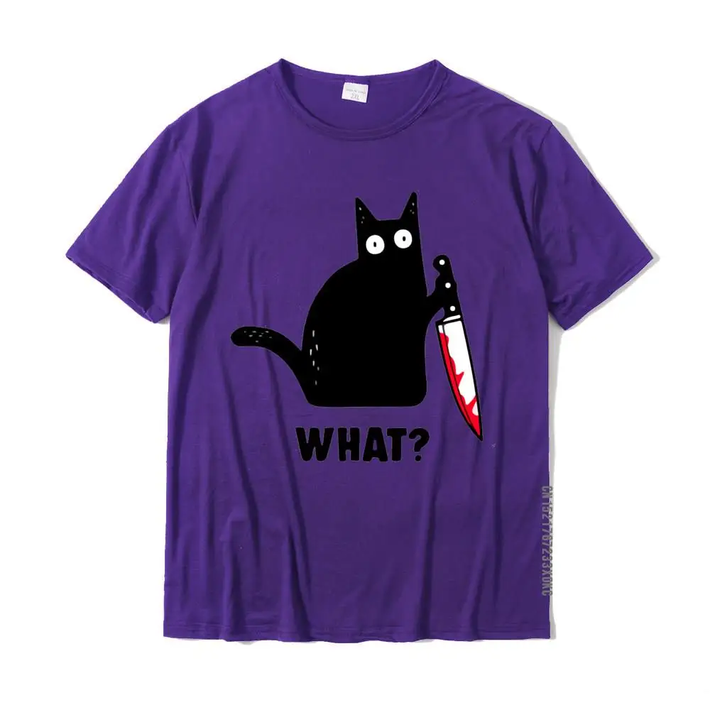 Cat What Funny Black Cat Shirt Murderous Cat With Knife T-Shirt Wholesale Geek Tees Cotton Tshirts For Men Street