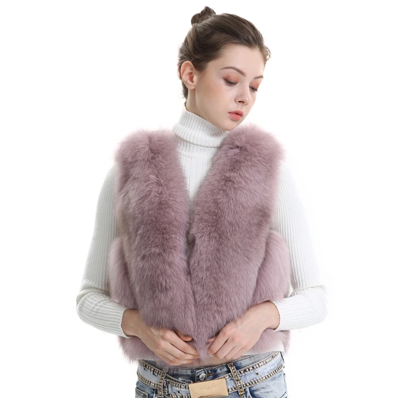 Real Fox Fur Vest for Women Winter Autumn Warm Lady Gilet Sleeveless Fox Fur Waistcoat Female Colored Natural Real Fur Vest Coat