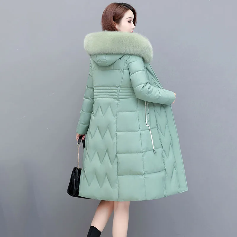 Goddess Fashion Plus Size Loose Fur Collar Hooded White Duck Down Coat 2024 New Elegant Women\'s Thick Warm Down Jacket OK1160