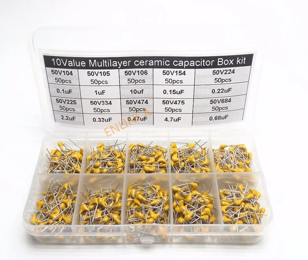 500Pcs 10Valuesx50 50V 100nF 1000nF 10000nF 150nF 220nF 2200nF 330nF 470nf 4700nf 680nf Monolithische Multilayer Keramische Condensator