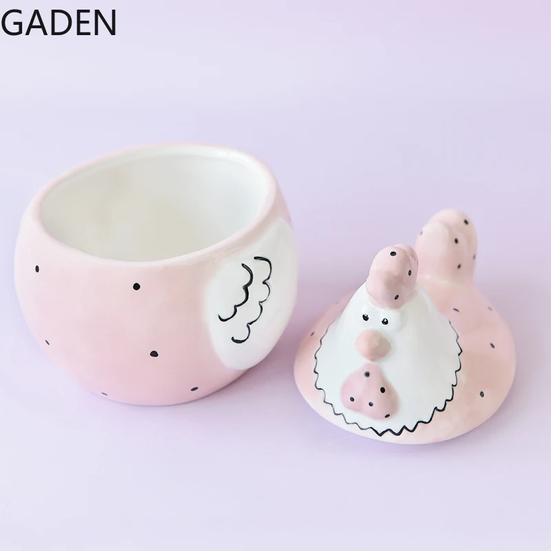 Cute Garden Chicken Storage Jar Cartoon Pink Storage Ornaments Ceramic Creative Living Room Home Decoration Jar Kitchen Storage