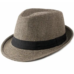 Chapéu Fedora casual masculino faixa preta, chapéu de jazz, listrado retrô, masculino, derby, chapéu trilby, outono, inverno, HT2751