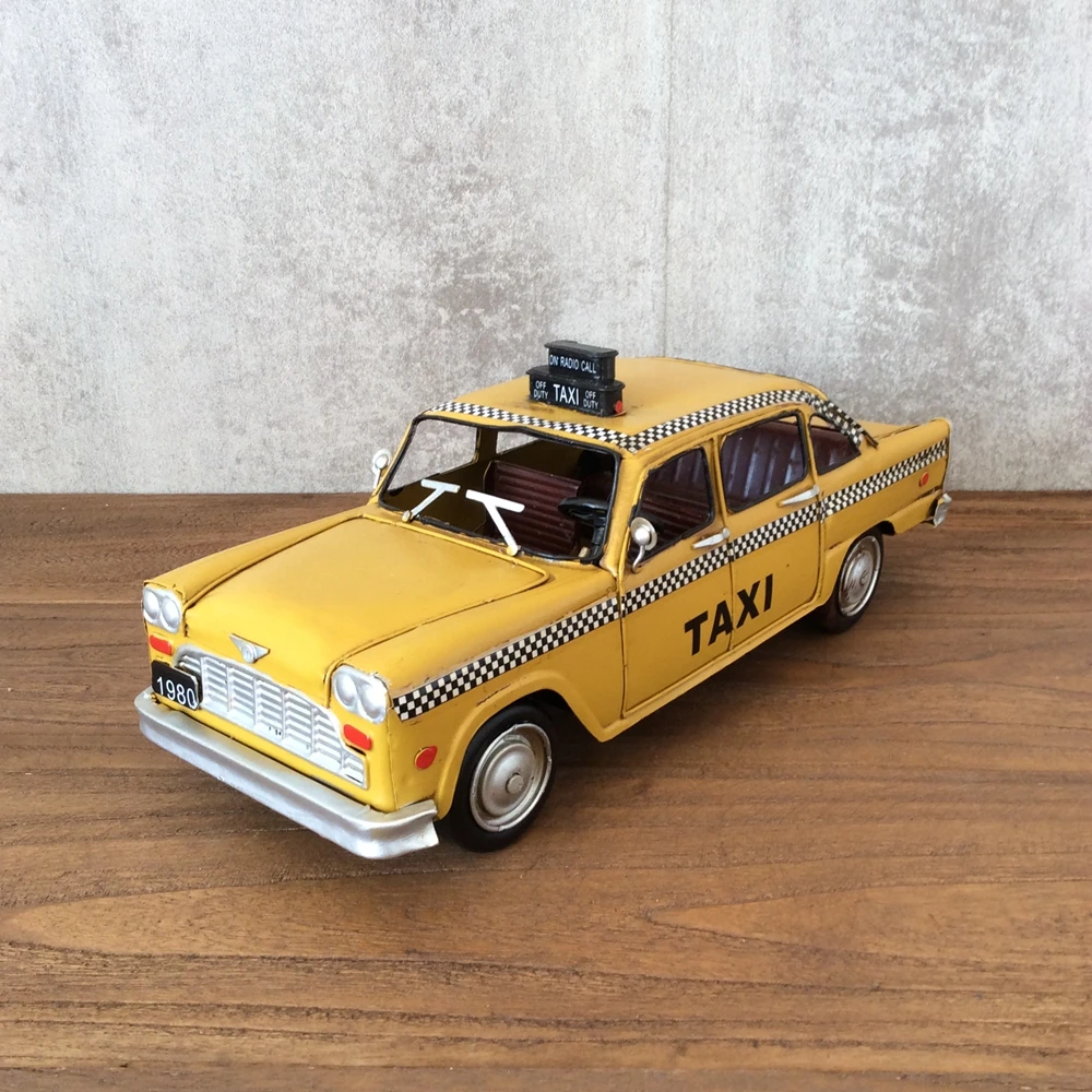 Taxi Model Oldcar Vintage Ironwork  Tin Retro Crafts Handmade Collection Handicraft Decorations Modelcar Gifts