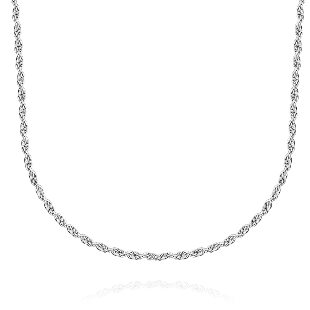 100% Solid Stainless Steel Necklace 2 mm Width 18'' - 28'' Inches Twisted Chain Fashion Jewelry for Men/Women