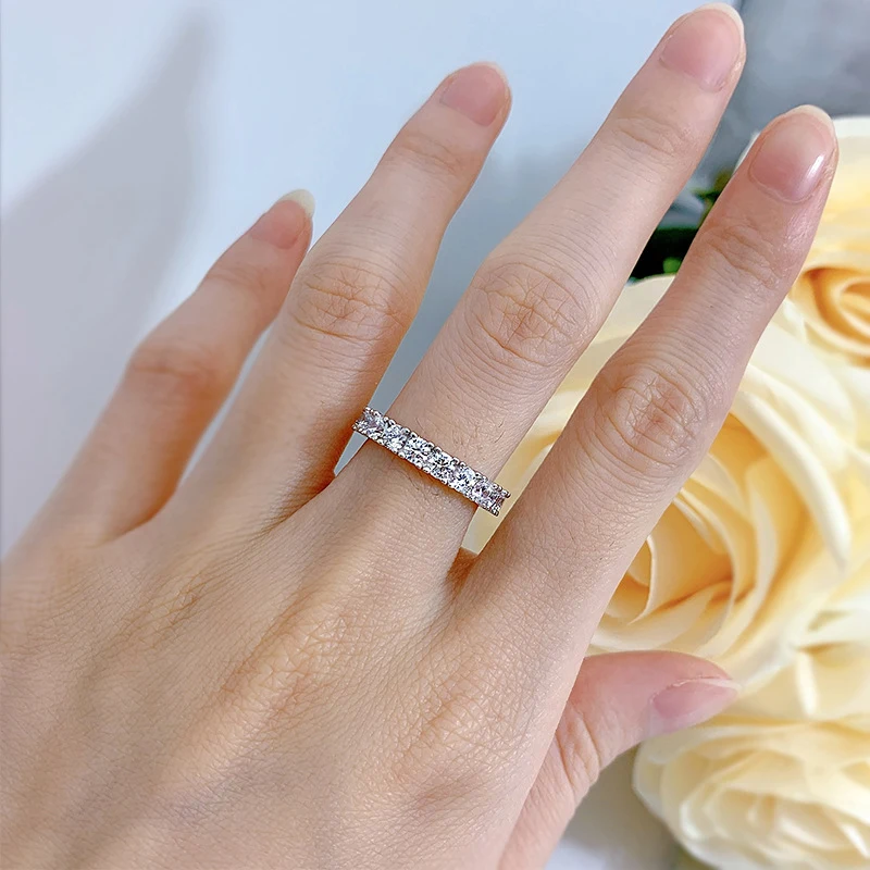 OEVAS 100% 925 Sterling Silver Full Square High Carbon Diamond Rings For Women Sparkling Wedding Party Fine Jewelry Wholesale