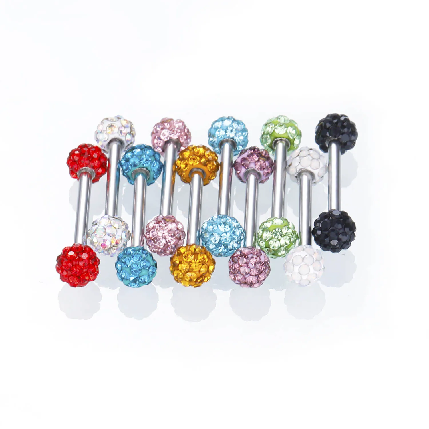 Stainess Steel Crystal Ball Tognue Piercing Barbell 14G CZ Nipple Piercing Bar Shiny Tongue Ring Bulk Sexy Body Piercing Jewelry