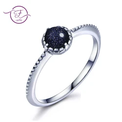 Bague en argent Sterling 925 avec pierre naturelle pour femme, bague Vintage, Solitaire, sable bleu, ronde, bijoux fins, cadeaux d'anniversaire, vente en gros, nouveauté