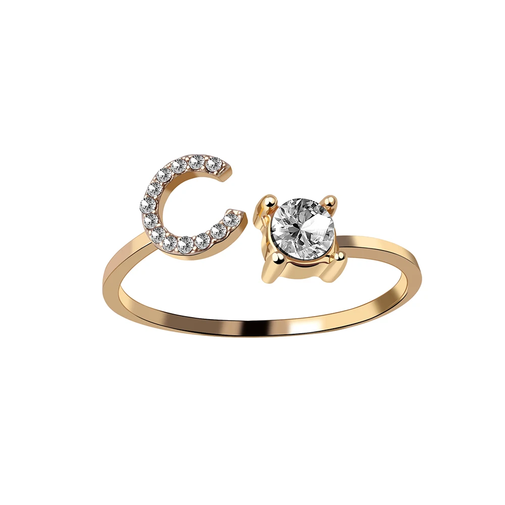 Modischer Initialen-Ring A-Z für Damen, Klassischer Gold- oder Silberfarbener Offener Fingerring für Partys, Schmuckgeschenk, Großhandel – Detail 15