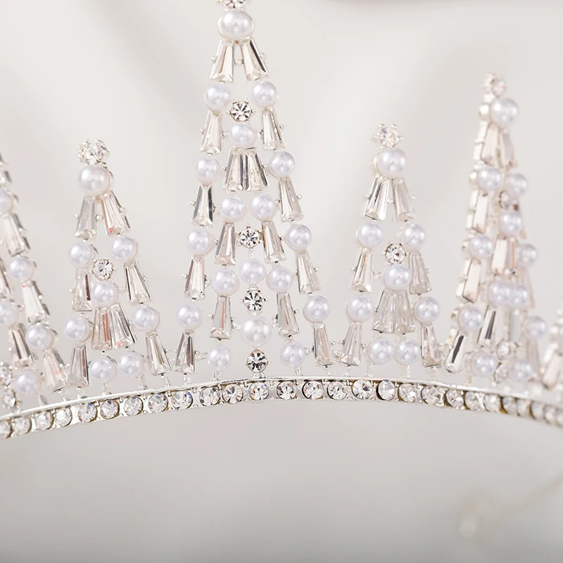 Accessoires de cheveux de mariage à la mode, couleur argent, couronne perle cristal, coiffure, bijoux de mariée, diadème, bijoux de mariage
