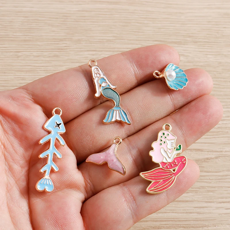 10 teile/los Nette Emaille Marine Lebens Charme für Schmuck, Der Fisch Knochen Shell Meerjungfrau Charms Anhänger für Halsketten Ohrringe Geschenke – Detail 2