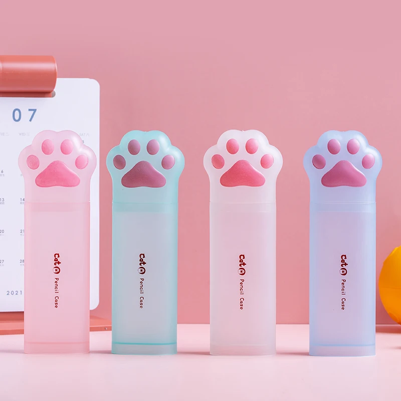 Simple Transparent Cartoon cat paw Pencil Case Office Student Kawaii Pencil Cases Lovely School cute Supplies Pen Box