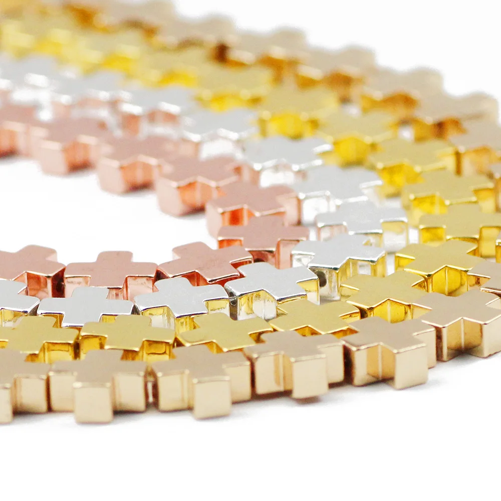 JHNBY Gold Color Jesus Cross Hematite Natural Stone 8mm 46pcs Spacer Loose Beads For Jewelry bracelets Making Diy Accessories