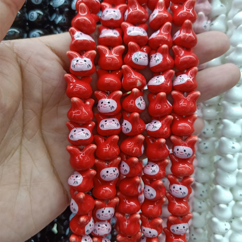 20pcs Red Little Rabbit Head Ceramic Beads 12mm Loose Spacer Bead For Jewelry Making DIY Accessorie Pink/White/Yellow/Blue/Green