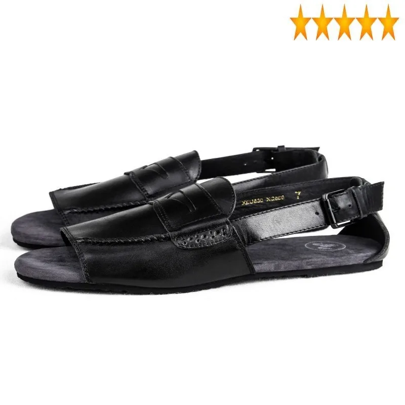 

New Summer Buckle Strap Italian Gladiator Sandals Men Genuine Leather Casual Flats Shoes Beach Slippers Plus Size Calzado Hombre