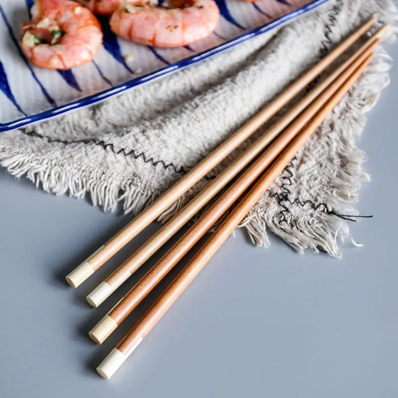 Japanese Style Simple Vermilion Wood Bamboo Stitching Solid Wood Chopsticks Creative Pointed Japanese Sushi Chopsticks Tableware