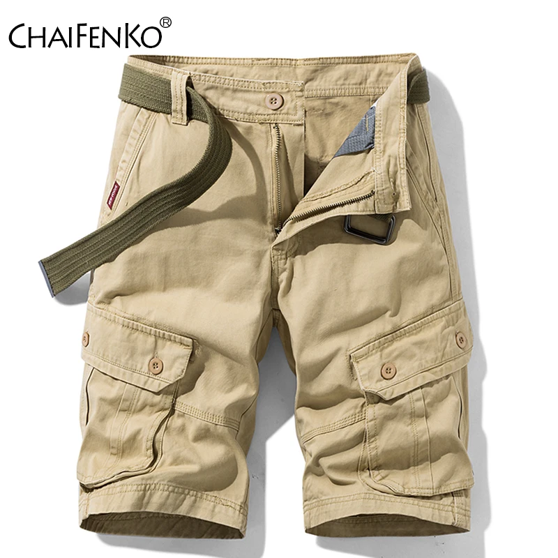 Pantalones cortos de algodón para hombre, Shorts militares, holgados, informales, con múltiples bolsillos, color caqui, para verano, 2022