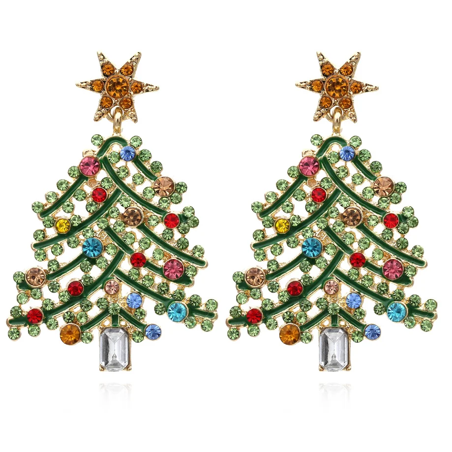 Exaggerated Creativity Rhinestone Christmas Tree Earrings Wholesale