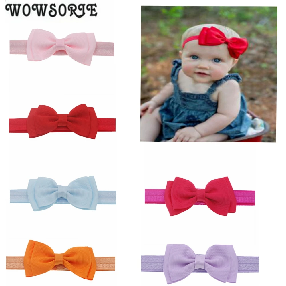 baby Headband Girl Flower Mini Satin Ribbon Double Layer Bow Newborn Elastic flower Hair Band children girls Hair Accessories