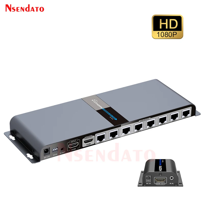 LKV718pro HDMI POE Network Extender 1X8 HDMI Splitter 8 Way HDMI Video Transmitter Receiver Extension Cable Over Cat6/7 RJ45 40M