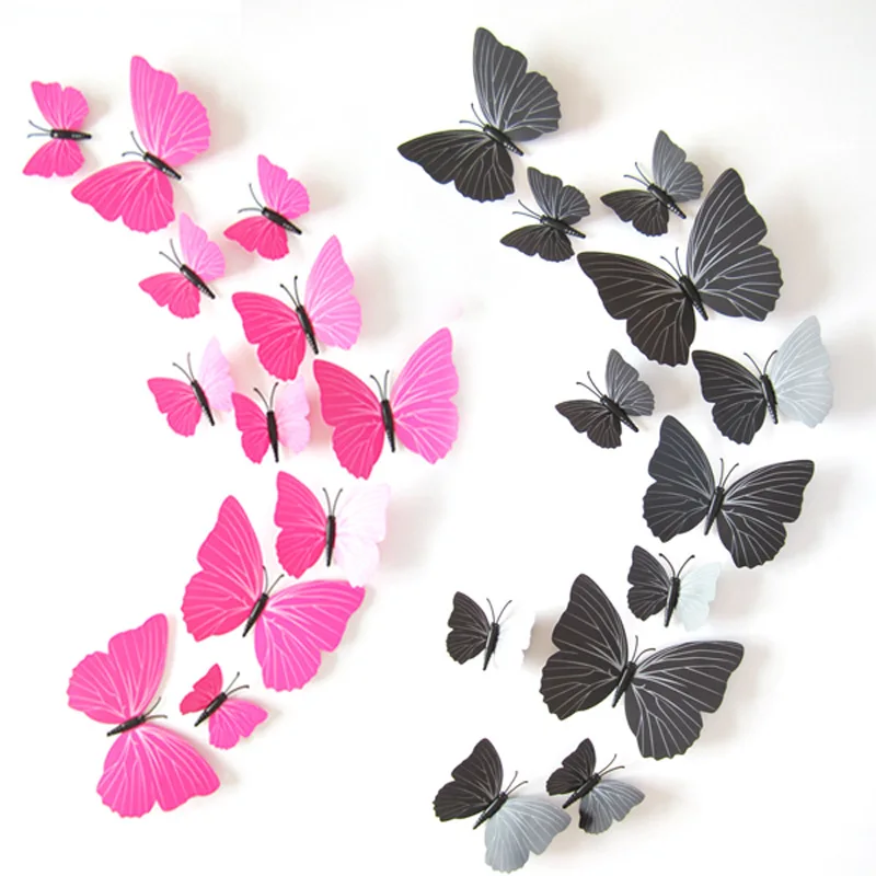 12Pcs/lot Colorful Butterfly Wall Stickers Home Decor DIY 3d Butterflies Fridge Magnet stickers for Party Home Decoration