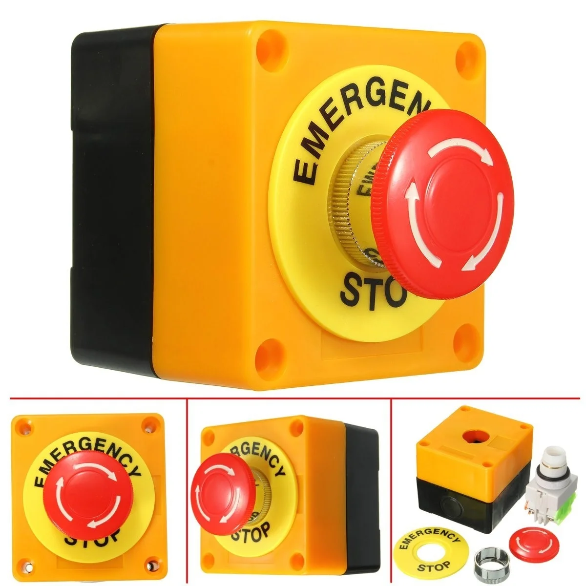 1PCS Plastic Shell Red Sign Push Button Switch DPST Mushroom Emergency Stop Button SwitchAC 660V 10A NO+NC LAY37-11ZS