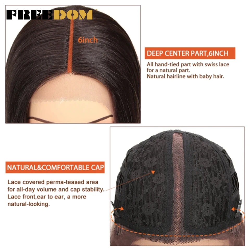 FREEDOM Gerade Synthetische Lace-Front-Perücke für Frauen 38 Zoll Lang Ombre Braun Rot Blond Highlight Lace-Frontal-Perücken Cosplay-Perücke – Detail 16
