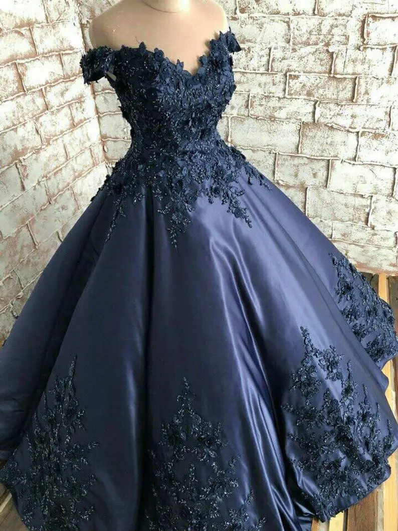 3D Lace Ball Gown Prom Dresses Appliqued Floor Length Evening Gowns Formal Party Dress robes de soiree