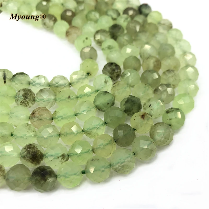 8MM 5Strands/Lot  Natural Faceted Green Prehnites Quartz Spacer Round Cutting Stone Beads For Jewelry DIY Making MY210515