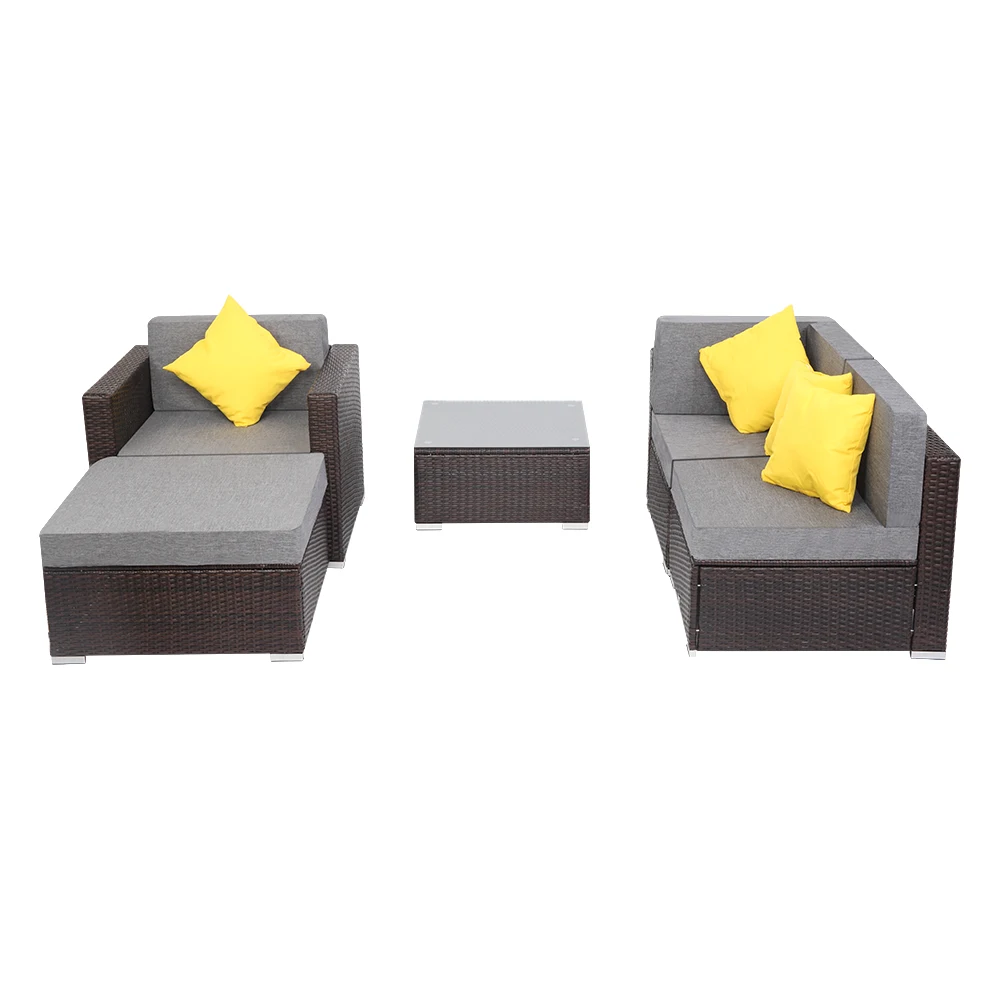 US Warehouse 5 Pieces Patio PE Wicker Rattan Sofa Set  Patio Furniture Set In Stock