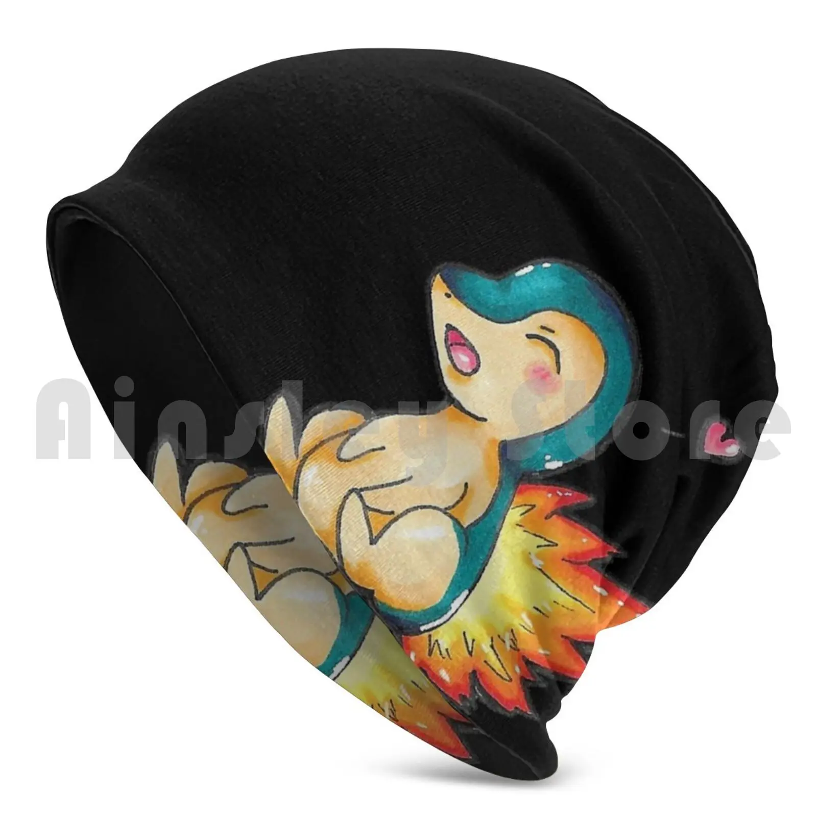 Cyndaquil 3 Beanies Knit Hat 1765 Beanies Print Cyndaquil Pkmn Cutie Starter Favorite Green Flame Fire Fire Type