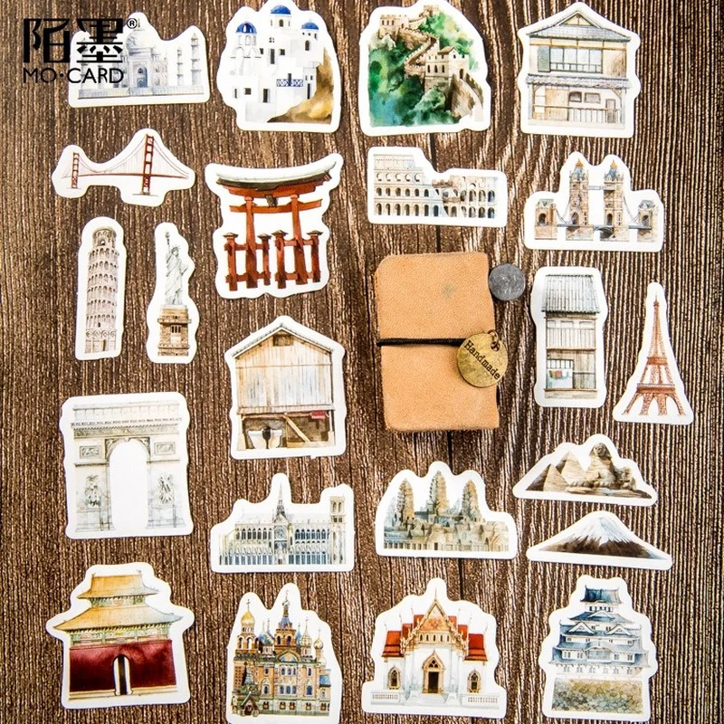 45pcs/pk World Architectural History Decorative Stickers Diary Album Label Sticker DIY Scrapbooking Stationery Stickers