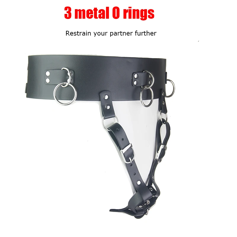 Leather Forced Orgasm Bondage,BDSM Masturbation Device,Strap-on Dildo Vibrator Harness,Chastity Panties,Wrist to Thigh Cuffs