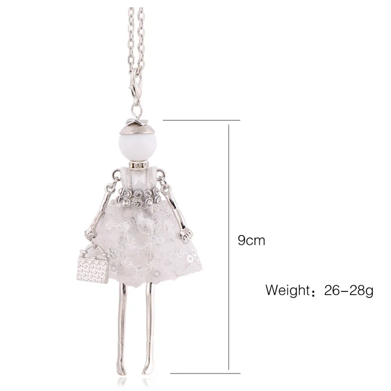 French Doll Necklace For Women Dress Long Pendant Girl Fashion Jewelry Cute Lady Gift Necklace Lovely Charm Bohemian Accessory