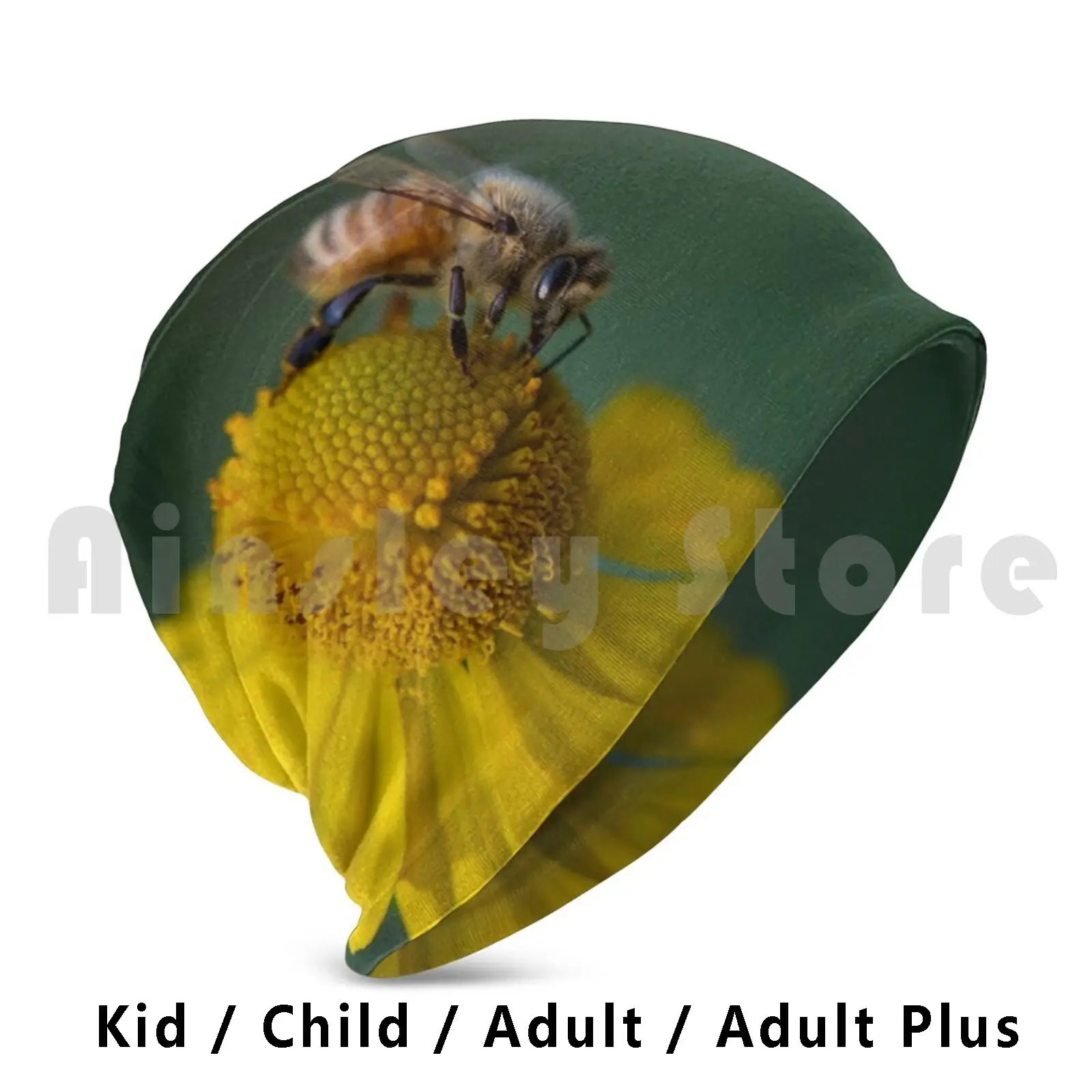 Honey Bee On Flower Beanies Pullover Cap Comfortable Bee Save The Bees Honeybee Bee On Flower Yellow Flower Bee