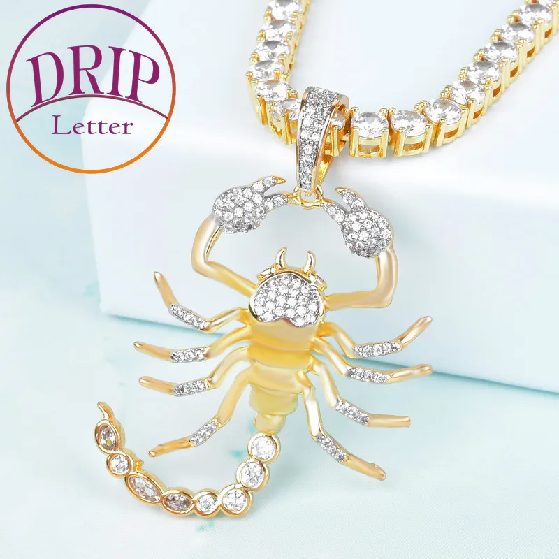 Animal Scorpion Hip Hop Pendant Gold Color Bling Cubic Zircon Necklace Chain Men's Women Jewelry For Gift