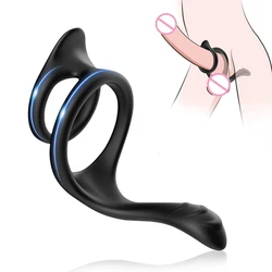 Silicone Dual Penis Cock Ring for Male Delay Ejaculation Products Penisring Erection Enhancing Sex Toys for Man or Couples Play