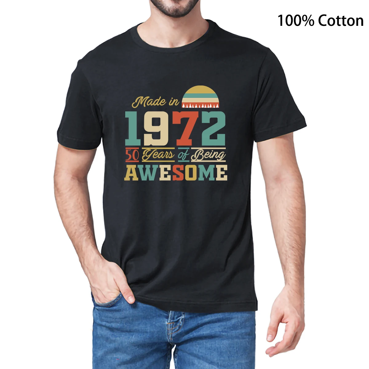 100% Cotton 1972 tshirts 50 Years of Being Awesome 50th Birthday Gifts Funny Men Novelty T-Shirt Women Casual Harajuku Tee