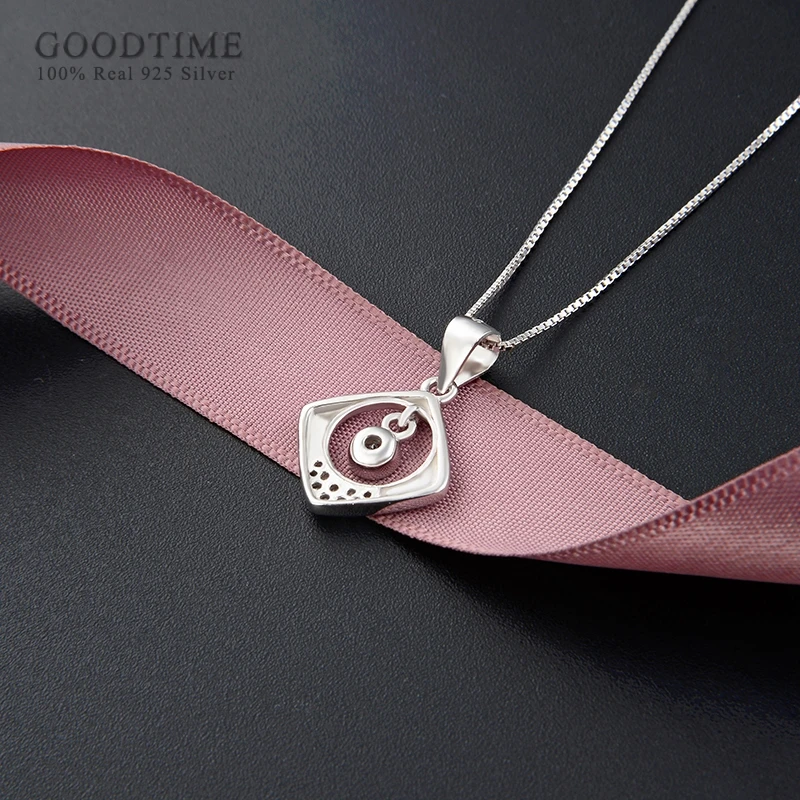 Fashion Wanita Kalung Murni 925 Sterling Silver Kalung Square Bulat Berongga Zirkon Liontin Klavikula Rantai Perhiasan Aksesori