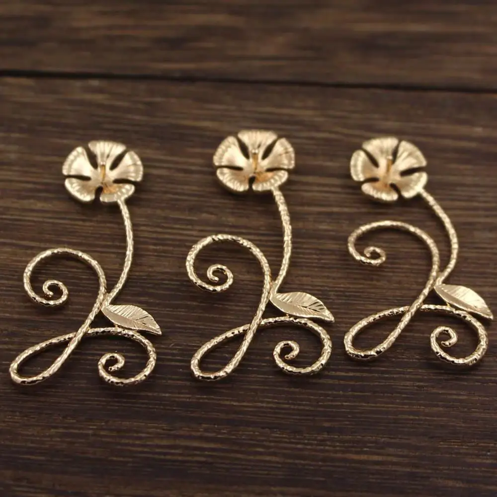 

20pcs Brass Casted Vine Leaf Branch Morning Glory Flower Charms Pearl Beads Caps Quality Stamping Decoration Jewelry Accessories