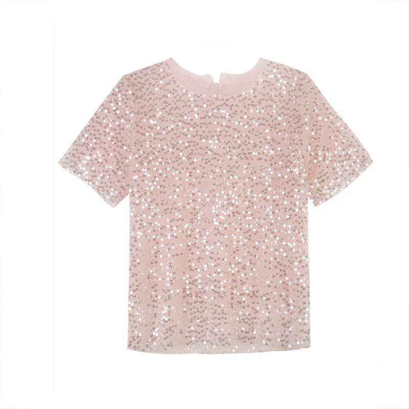 Top da donna con paillettes Ins super fire fashion Bling Shiny girocollo a maniche corte T-shirt femminile allentata sottile bling glitter T-shirt