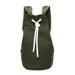 Men's Solid Color Drawstring Canvas Large Capacity Bucket Bag Casual Backpack