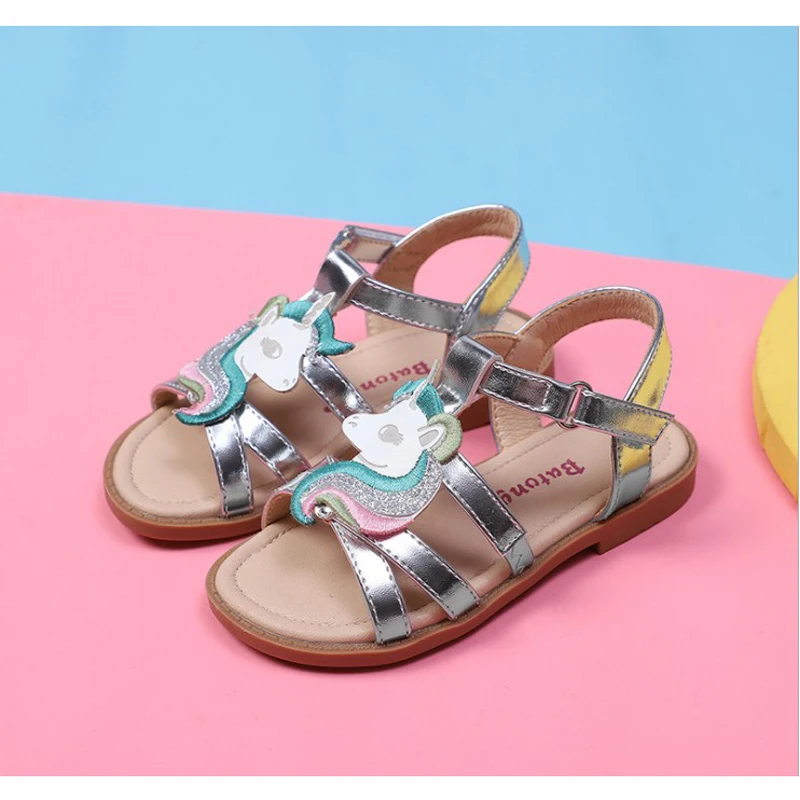 Unicorn girls sandals bright metallic kids girls sandals Adjustable customized fit princess summer shoes