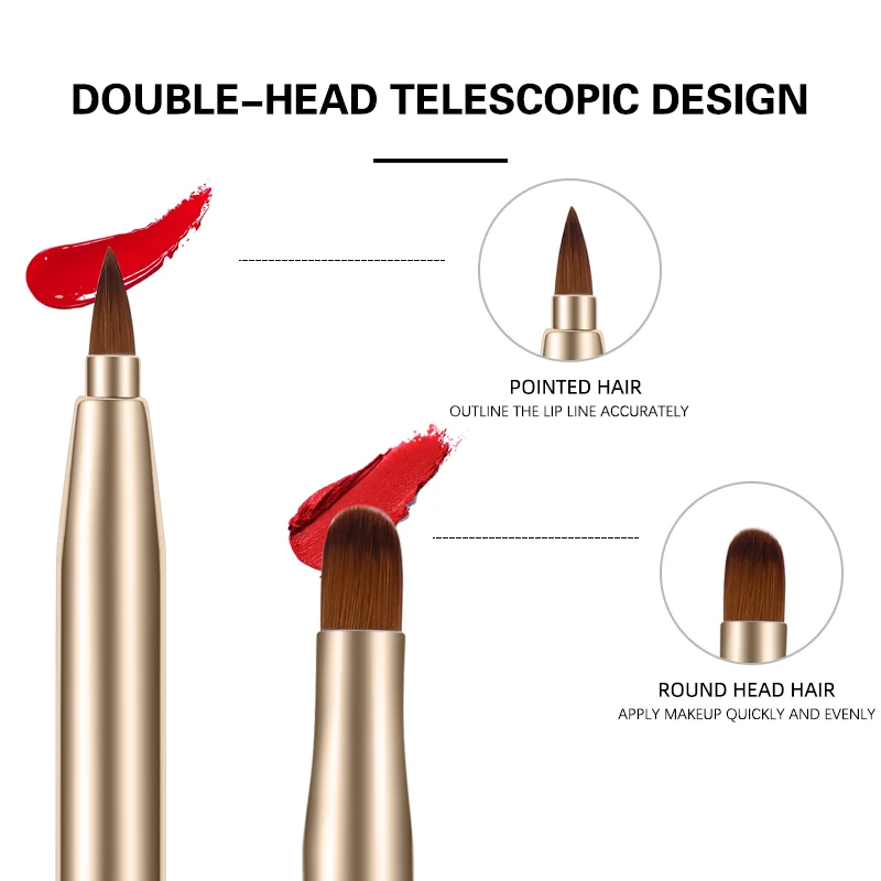 Zoreya 블랙 립 브러쉬 메이크업 도구 휴대용 화장품 아이 라인 브러쉬 금속 핸들 립스틱 완드 더블 헤드 개폐식 뷰티